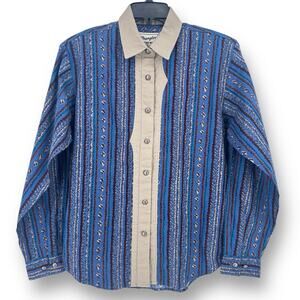 Wrangler Western Wear Button Front Shirt Womens Size Medium Blue Cowgirl